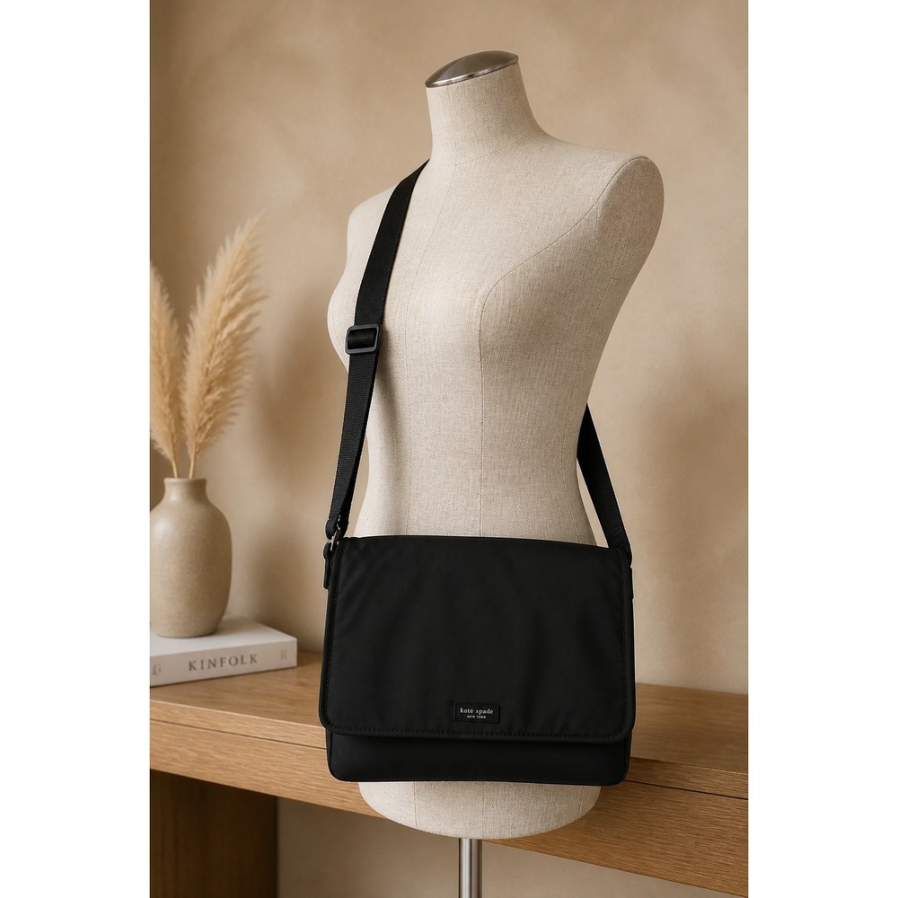Kate Spade New York Black Nylon Messenger Crossbody Bag Adjustable Strap